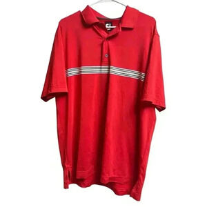 FootJoy Men's Red Gray Stripe Short Sleeve Golf Polo Large